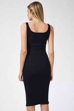 Женское черное вельветовое платье на бретелях PG00004