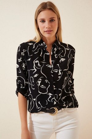Женская базовая рубашка черного цвета с рисунком BH00326