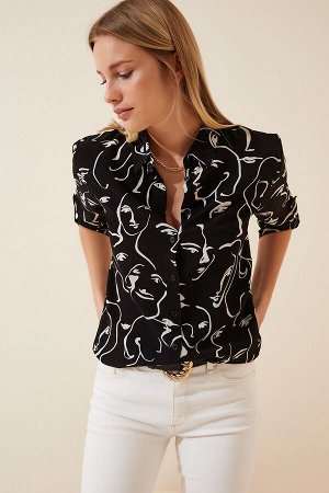 Женская базовая рубашка черного цвета с рисунком BH00326