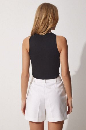 Женская черно-белая укороченная трикотажная блузка с вырезами US00898