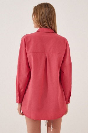 Женская длинная базовая рубашка оверсайз цвета граната DD00842