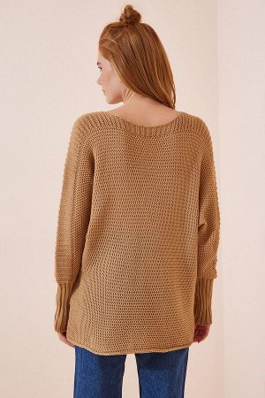 Женский длинный трикотажный свитер с вырезом «лодочкой» ZA00068