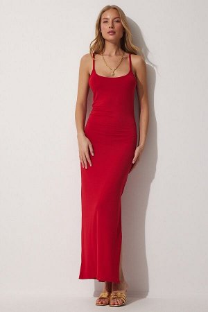 Женское летнее длинное трикотажное платье Saran с красными ремешками UB00027