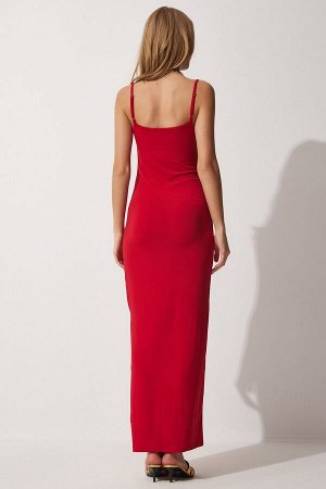 Женское летнее длинное трикотажное платье Saran с красными ремешками UB00027