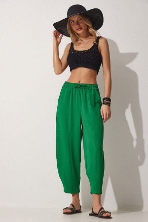 Женские ярко-зеленые льняные брюки-шалвар CI00036