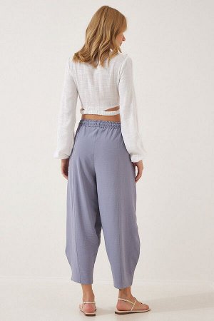 Женские серые льняные брюки-шалвар CI00036