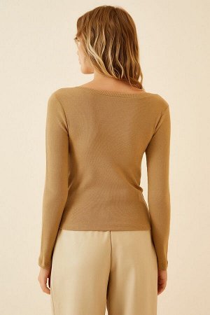 Женская коричневая бисквитная трикотажная блузка с v-образным вырезом, комплект из двух комплектов GT00058