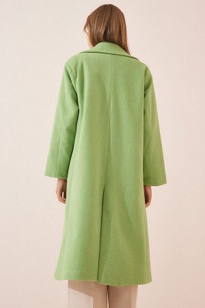 Женское зеленое пальто с шалевым воротником HM00050