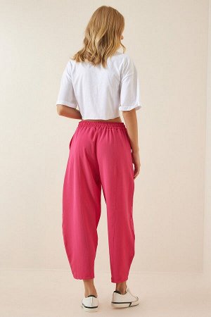 Женские темно-розовые льняные брюки-шалвар CI00036