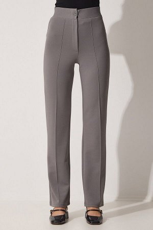 Женские серые удобные трикотажные брюки из лайкры с высокой талией RV00090