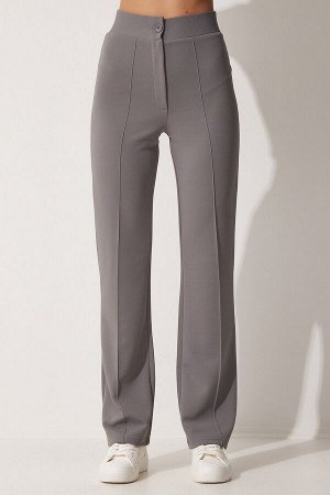 Женские серые удобные трикотажные брюки из лайкры с высокой талией RV00090