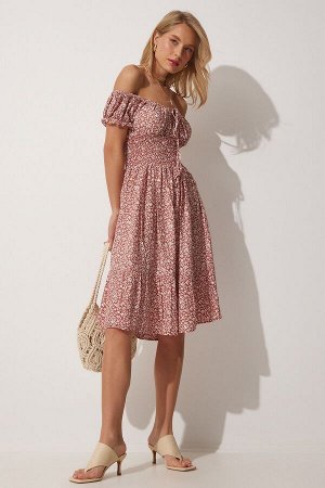 Женское вязаное летнее платье с цветочным воротником Carmen Brick MX00080