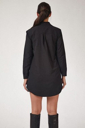 Женская черная длинная рубашка-бойфренд из поплина BP00045