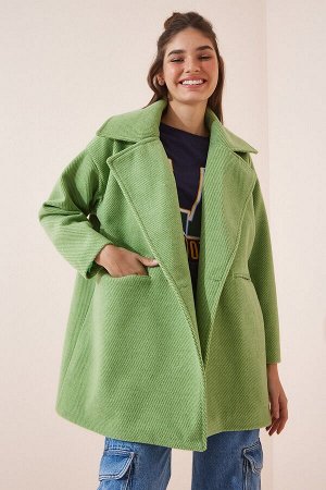 Женское зеленое кашемировое пальто оверсайз с шалевым воротником OH00036