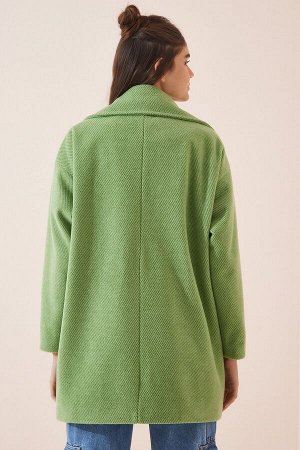 Женское зеленое кашемировое пальто оверсайз с шалевым воротником OH00036