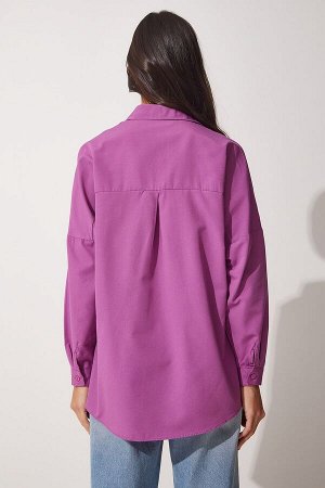 Женская длинная базовая рубашка оверсайз среднего сиреневого цвета DD00842
