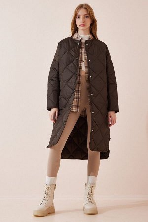 Женское стеганое пальто цвета хаки оверсайз FN02988
