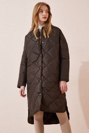 Женское стеганое пальто цвета хаки оверсайз FN02988