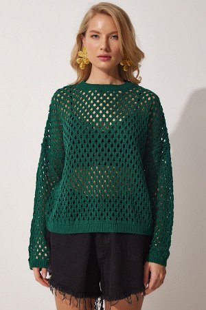 Женская темно-зеленая ажурная сезонная трикотажная блузка NF00051