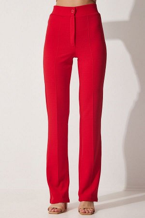 Женские красные удобные трикотажные брюки из лайкры с высокой талией RV00090