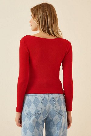 Женская красная трикотажная блузка из лайкры с v-образным вырезом GT00057
