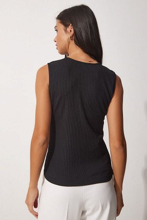 Женская черная вязаная блузка с квадратным воротником DD01200