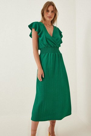 Женское зеленое трикотажное платье с воланами CI00025
