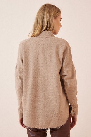 Женская бесшовная куртка-рубашка оверсайз с бисквитной текстурой MW00081
