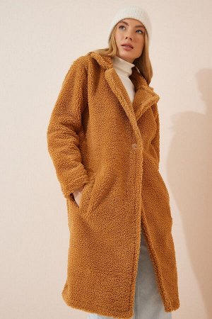 Женское плюшевое пальто светло-коричневого цвета с многослойным воротником Company ZH00009