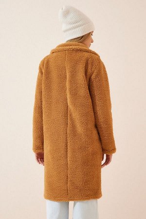 Женское плюшевое пальто светло-коричневого цвета с многослойным воротником Company ZH00009