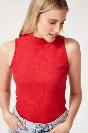 Женская красная хлопковая трикотажная блузка с водолазкой GT00004