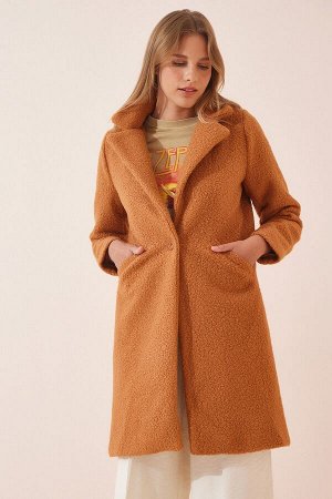 Женское светло-коричневое пальто из шерстяного букле DD00770
