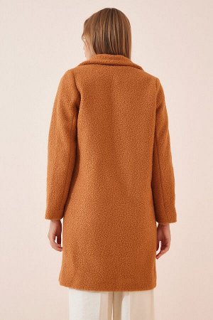 Женское светло-коричневое пальто из шерстяного букле DD00770