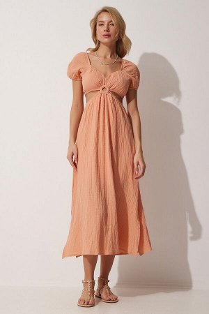Женское платье персикового цвета с вырезом и воротником Carmen UB00071