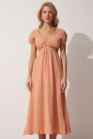 Женское платье персикового цвета с вырезом и воротником Carmen UB00071