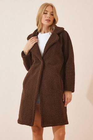Женское коричневое плюшевое пальто с многослойным воротником Company ZH00009