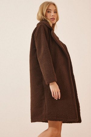 Женское коричневое плюшевое пальто с многослойным воротником Company ZH00009