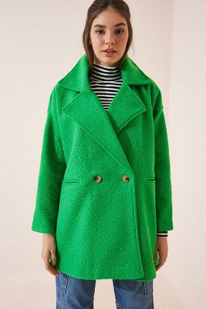 Женское светло-зеленое пальто из букле оверсайз OH00029