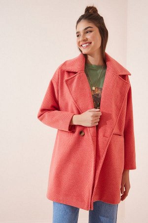 Женское розовое кашемировое пальто оверсайз с шалевым воротником OH00036