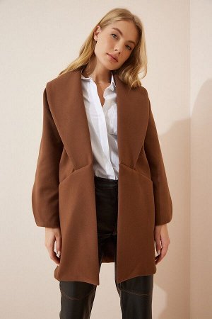 Женская коричневая куртка с шалевым воротником и прошитым пальто WF00015