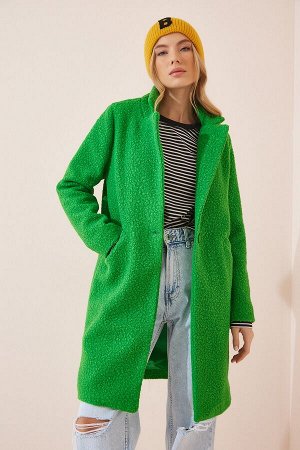 Зеленое женское пальто из шерстяного букле DD00770
