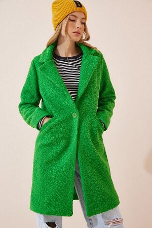 Женское зеленое пальто из шерстяного букле DD00770