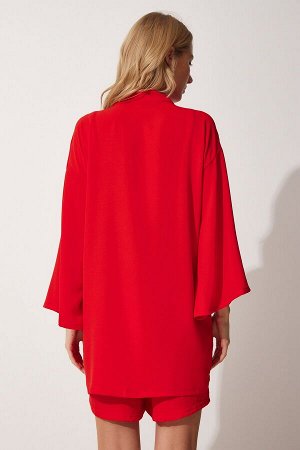 Женский комплект ярких красных струящихся шорт-кимоно Ayrobin DZ00053
