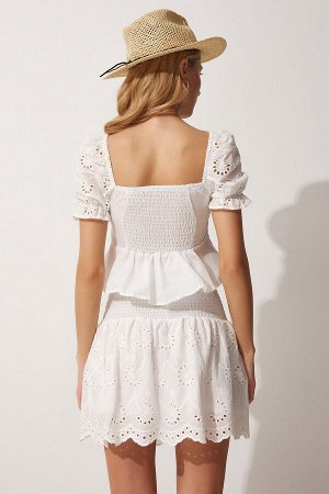 Женская белая укороченная мини-юбка с фестонами HF00424