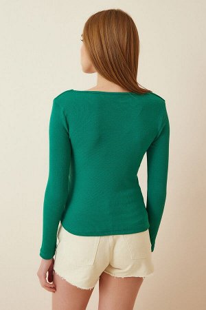 Женская ярко-зеленая трикотажная блузка с квадратным вырезом GT00052