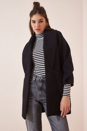 Женская черная куртка с шалевым воротником и прошитым пальто WF00015