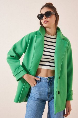Женское зеленое двубортное кашемировое пальто TO00034