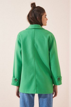 Женское зеленое двубортное кашемировое пальто TO00034