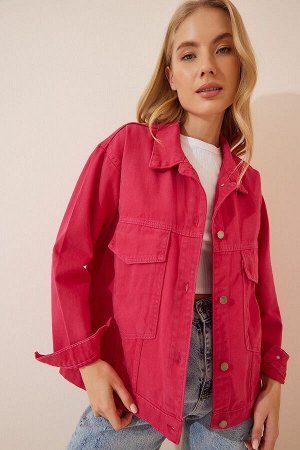 Женское розовое джинсовое пальто из габардина оверсайз OH00034