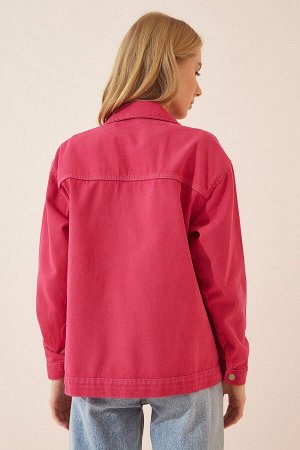 Женское розовое джинсовое пальто из габардина оверсайз OH00034